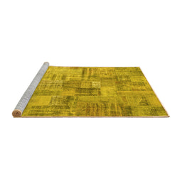 Sideview of Machine Washable Patchwork Yellow Transitional Rug, wshcon1390yw