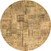 Round Patchwork Brown Transitional Rug, con1390brn