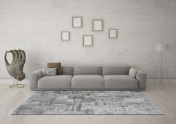 Machine Washable Patchwork Gray Transitional Rug in a Living Room,, wshcon1390gry