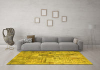 Machine Washable Patchwork Yellow Transitional Rug, wshcon1390yw