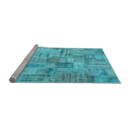 Sideview of Machine Washable Patchwork Light Blue Transitional Rug, wshcon1390lblu