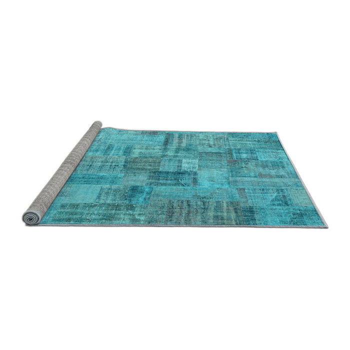 Sideview of Machine Washable Patchwork Light Blue Transitional Rug, wshcon1390lblu