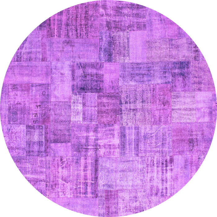 Round Machine Washable Patchwork Purple Transitional Area Rugs, wshcon1390pur
