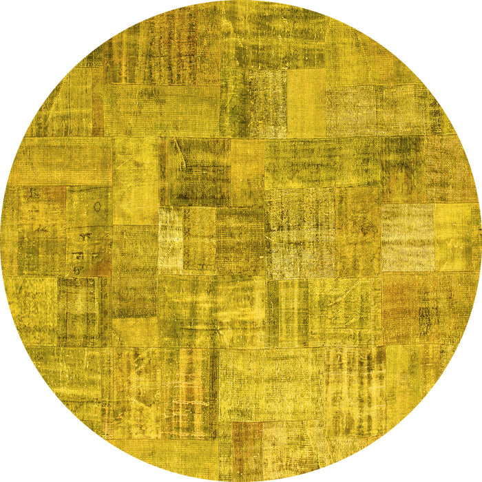 Round Patchwork Yellow Transitional Rug, con1390yw