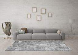 Machine Washable Patchwork Gray Transitional Rug in a Living Room,, wshcon1391gry