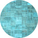 Round Patchwork Light Blue Transitional Rug, con1391lblu