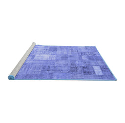 Sideview of Machine Washable Patchwork Blue Transitional Rug, wshcon1391blu