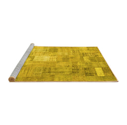 Sideview of Machine Washable Patchwork Yellow Transitional Rug, wshcon1391yw