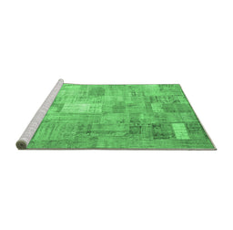 Sideview of Machine Washable Patchwork Emerald Green Transitional Area Rugs, wshcon1391emgrn