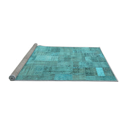 Sideview of Machine Washable Patchwork Light Blue Transitional Rug, wshcon1391lblu