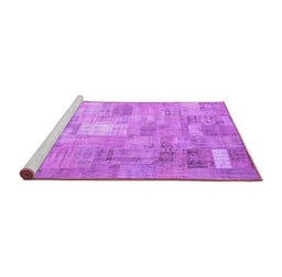Sideview of Machine Washable Patchwork Purple Transitional Area Rugs, wshcon1391pur