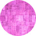 Round Machine Washable Patchwork Pink Transitional Rug, wshcon1391pnk