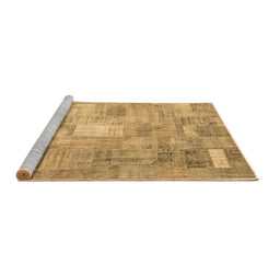 Sideview of Machine Washable Patchwork Brown Transitional Rug, wshcon1391brn