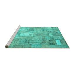 Sideview of Machine Washable Patchwork Turquoise Transitional Area Rugs, wshcon1391turq