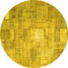 Round Machine Washable Patchwork Yellow Transitional Rug, wshcon1391yw