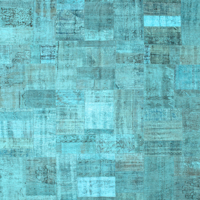 Square Machine Washable Patchwork Light Blue Transitional Rug, wshcon1391lblu