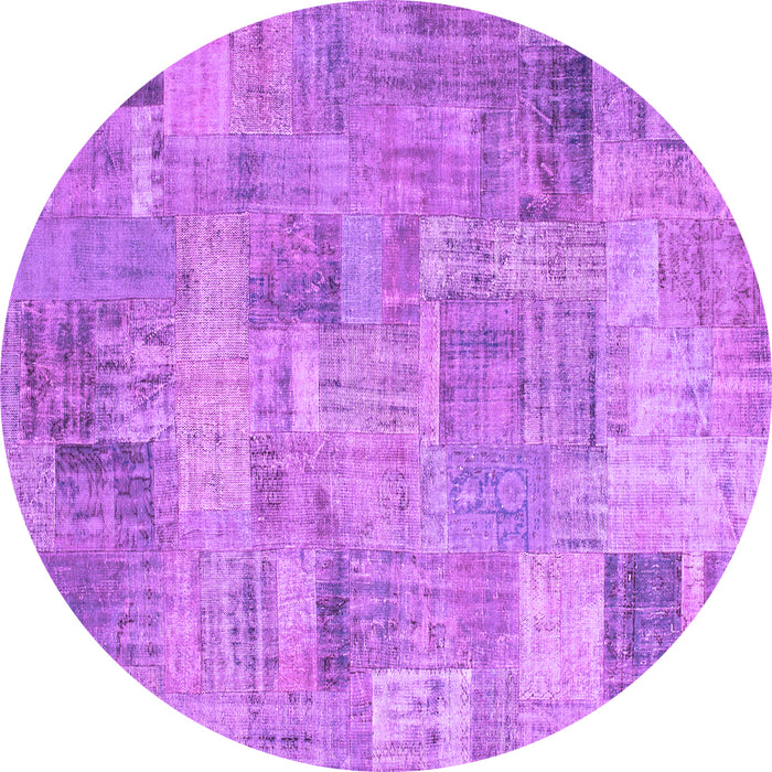 Round Machine Washable Patchwork Purple Transitional Area Rugs, wshcon1392pur