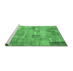 Sideview of Machine Washable Patchwork Emerald Green Transitional Area Rugs, wshcon1392emgrn