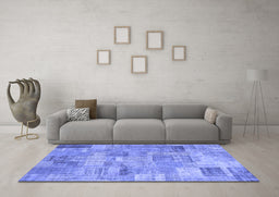 Machine Washable Patchwork Blue Transitional Rug in a Living Room, wshcon1392blu