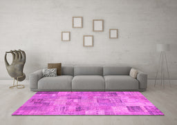 Machine Washable Patchwork Pink Transitional Rug in a Living Room, wshcon1392pnk