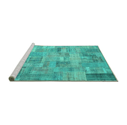 Sideview of Machine Washable Patchwork Turquoise Transitional Area Rugs, wshcon1392turq