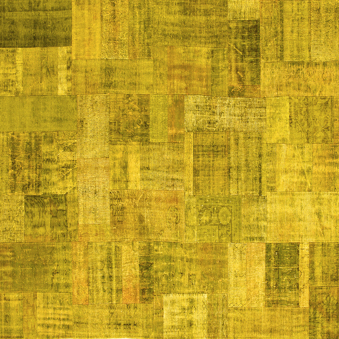 Square Machine Washable Patchwork Yellow Transitional Rug, wshcon1392yw
