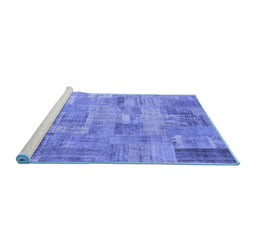 Sideview of Machine Washable Patchwork Blue Transitional Rug, wshcon1392blu