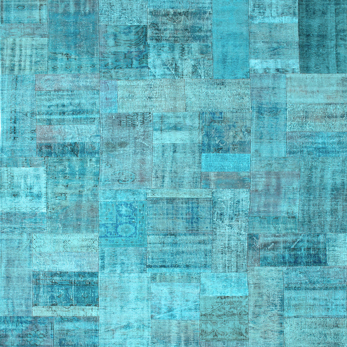 Square Machine Washable Patchwork Light Blue Transitional Rug, wshcon1392lblu