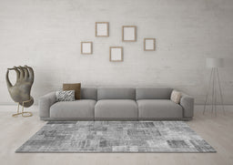 Machine Washable Patchwork Gray Transitional Rug in a Living Room,, wshcon1392gry