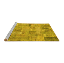 Sideview of Machine Washable Patchwork Yellow Transitional Rug, wshcon1392yw