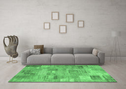 Machine Washable Patchwork Emerald Green Transitional Area Rugs in a Living Room,, wshcon1392emgrn