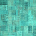 Square Machine Washable Patchwork Turquoise Transitional Area Rugs, wshcon1392turq