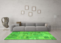 Machine Washable Patchwork Green Transitional Rug, wshcon1392grn