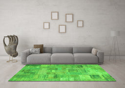 Machine Washable Patchwork Green Transitional Area Rugs in a Living Room,, wshcon1392grn