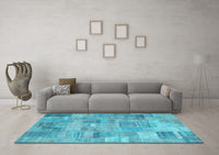 Machine Washable Patchwork Light Blue Transitional Rug, wshcon1392lblu