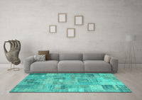 Machine Washable Patchwork Turquoise Transitional Rug, wshcon1392turq