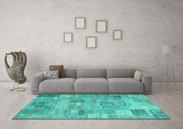 Machine Washable Patchwork Turquoise Transitional Area Rugs in a Living Room,, wshcon1392turq