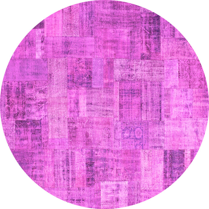 Round Machine Washable Patchwork Pink Transitional Rug, wshcon1392pnk