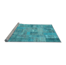 Sideview of Machine Washable Patchwork Light Blue Transitional Rug, wshcon1392lblu