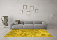 Machine Washable Patchwork Yellow Transitional Rug, wshcon1392yw