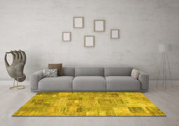 Machine Washable Patchwork Yellow Transitional Rug in a Living Room, wshcon1392yw