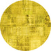 Round Machine Washable Patchwork Yellow Transitional Rug, wshcon1393yw