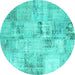 Round Machine Washable Patchwork Turquoise Transitional Area Rugs, wshcon1393turq