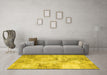 Machine Washable Patchwork Yellow Transitional Rug in a Living Room, wshcon1393yw