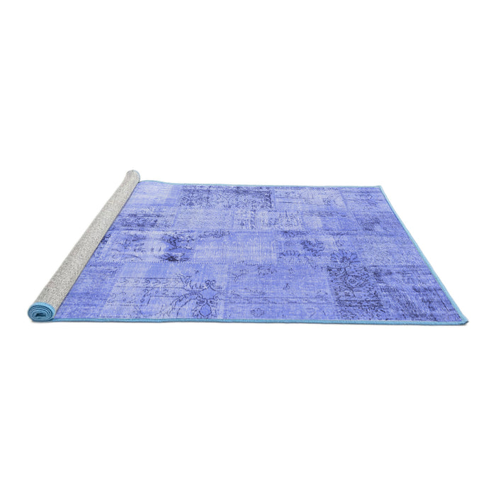 Sideview of Machine Washable Patchwork Blue Transitional Rug, wshcon1393blu