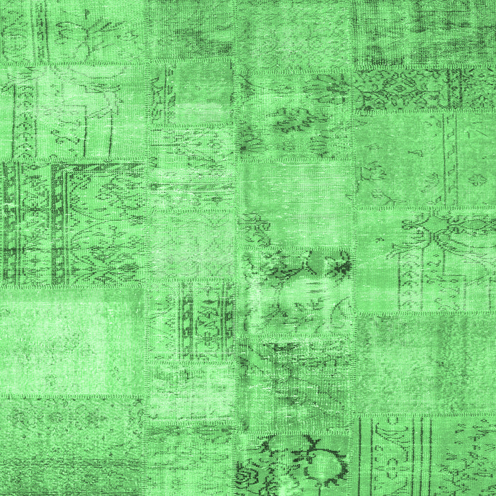 Square Machine Washable Patchwork Emerald Green Transitional Area Rugs, wshcon1393emgrn