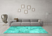 Machine Washable Patchwork Turquoise Transitional Area Rugs in a Living Room,, wshcon1393turq