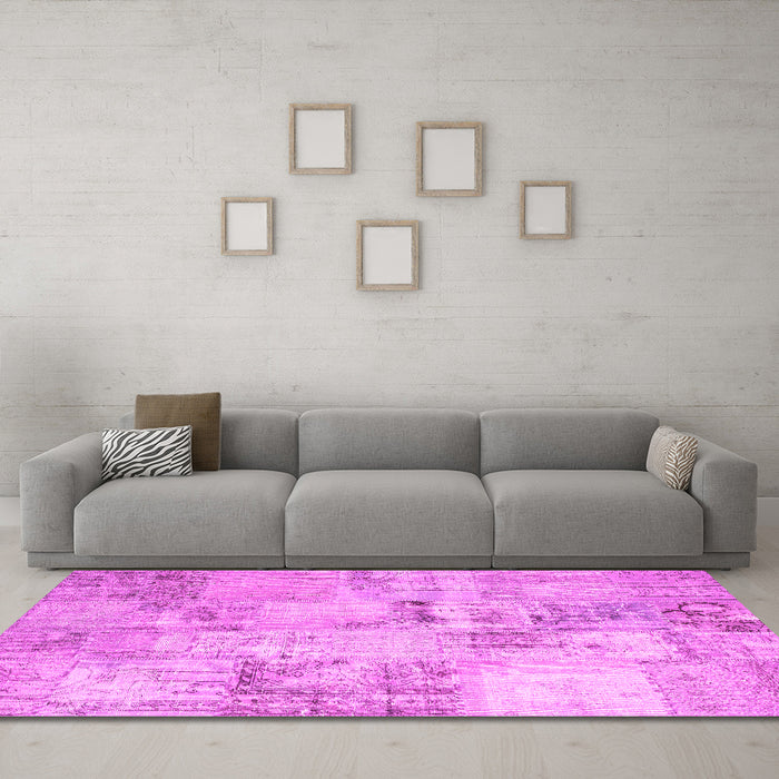 Machine Washable Patchwork Pink Transitional Rug in a Living Room, wshcon1393pnk