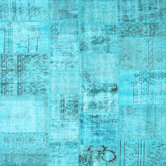 Square Machine Washable Patchwork Light Blue Transitional Rug, wshcon1393lblu