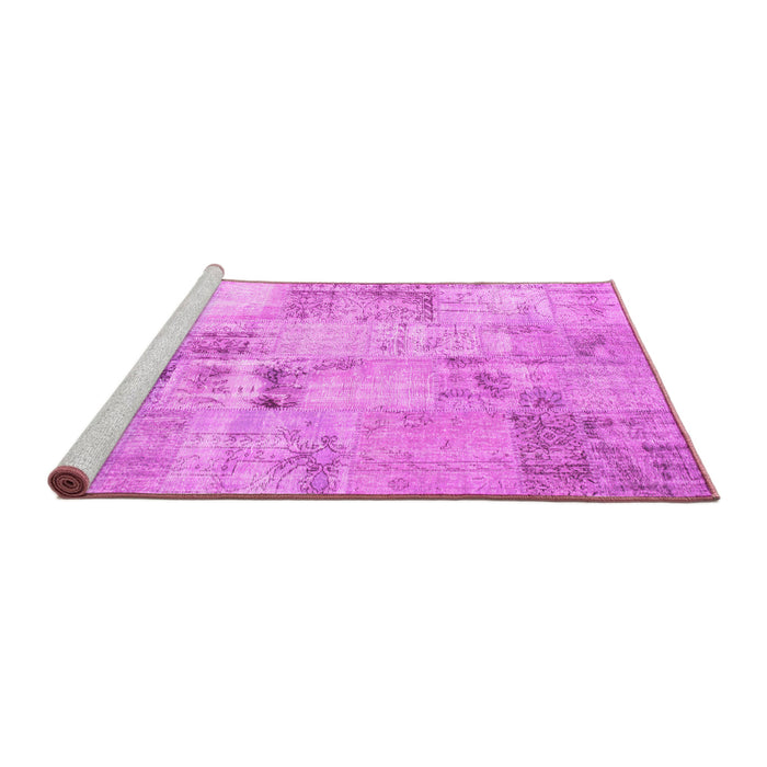 Sideview of Machine Washable Patchwork Pink Transitional Rug, wshcon1393pnk